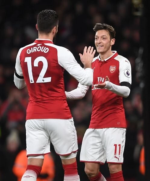 Olivier Giroud and Mesut Ozil: Celebrating Arsenal's Goals Against Huddersfield Town (2017-18)