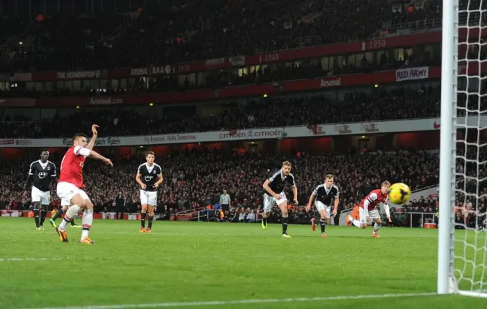 Framed Print : Olivier Giroud Scores Arsenal's Second Goal Against Southampton (2013-14)