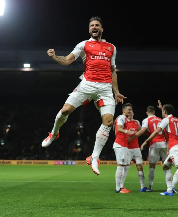 Framed Print : Olivier Giroud Scores Arsenal's Second Goal: Watford vs. Arsenal, Premier League 2015 / 16