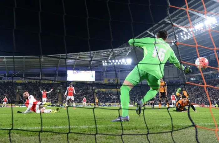 Framed Print : Olivier Giroud Scores the Decisive Goal: Arsenal's FA Cup Victory over Hull City (March 2016)