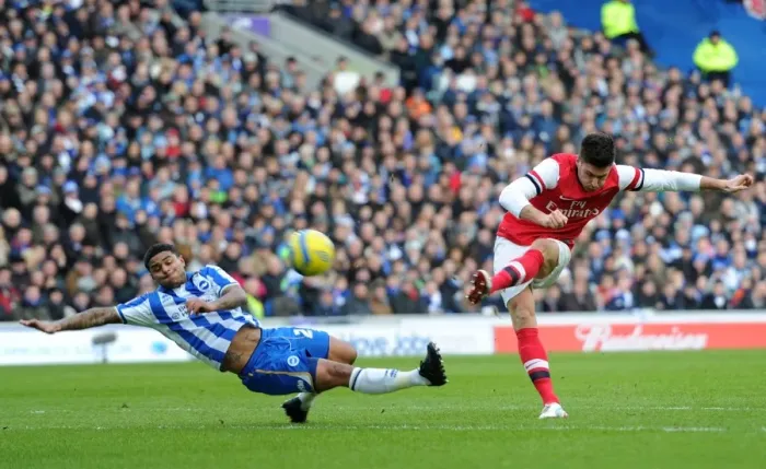Framed Print : Olivier Giroud Scores First Goal for Arsenal Against Brighton & Hove Albion in FA Cup