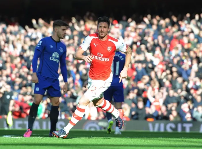 Framed Print : Olivier Giroud Scores First Goal: Arsenal vs. Everton, Premier League 2014-15