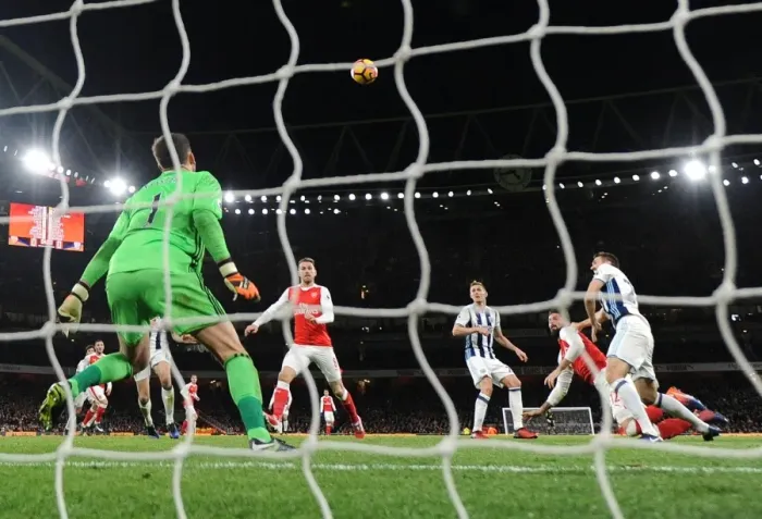 Framed Print : Olivier Giroud Scores the Game-Winning Goal: Arsenal vs. West Bromwich Albion (2016-17)