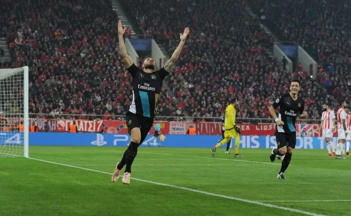 Framed Print : Olivier Giroud Scores His Second Goal: Arsenal's Victory in Olympiacos, UEFA Champions League 2015-16 Framed Print : Olivier Giroud Scores His Second Goal: Arsenal's Victory in Olympiacos, UEFA Champions League 2015-16