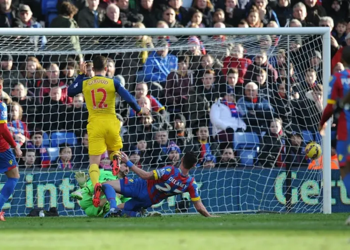 Framed Print : Olivier Giroud Scores the Second Goal: Crystal Palace vs. Arsenal, Premier League 2014-15