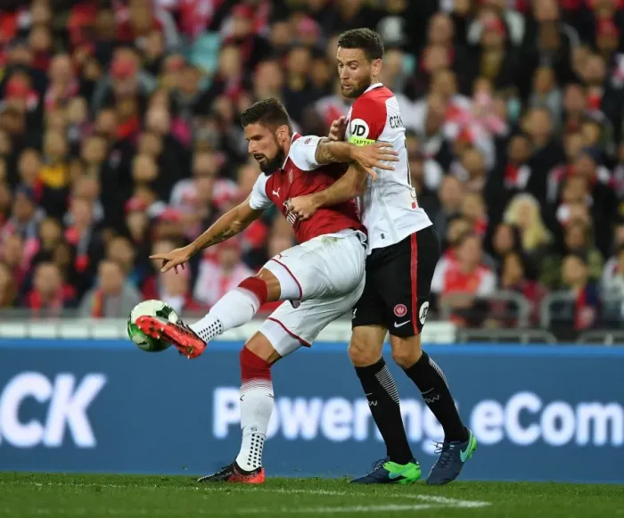 Framed Print : Olivier Giroud vs. Robert Comthwaite: Clash of the Titans in Sydney Football Framed Print : Olivier Giroud vs. Robert Comthwaite: Clash of the Titans in Sydney Football