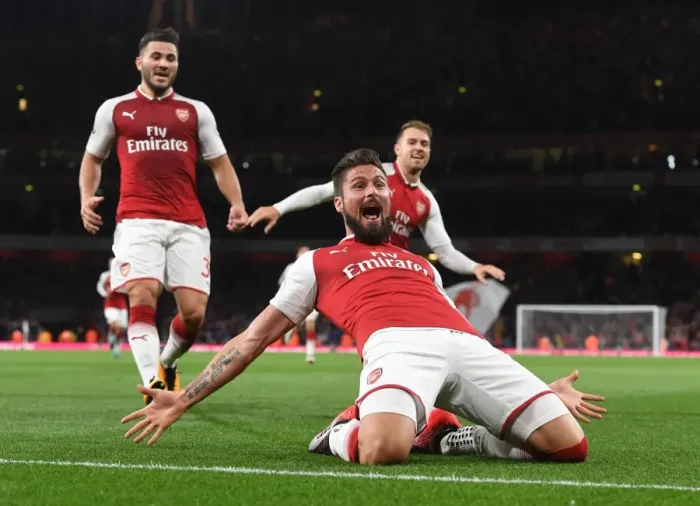 Framed Print : Olivier Giroud's Brace Leads Arsenal to Thrilling 4-3 Comeback Against Leicester City Framed Print : Olivier Giroud's Brace Leads Arsenal to Thrilling 4-3 Comeback Against Leicester City