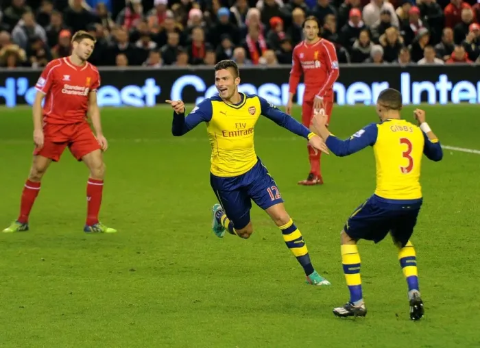 Framed Print : Olivier Giroud's Brace: Liverpool vs. Arsenal, Premier League 2014 / 15 Framed Print : Olivier Giroud's Brace: Liverpool vs. Arsenal, Premier League 2014 / 15