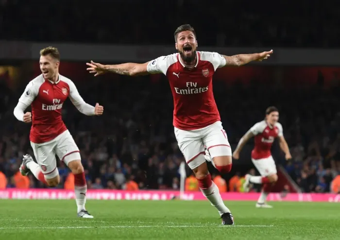 Framed Print : Olivier Giroud's Brace Seals Thrilling 4-3 Victory for Arsenal over Leicester City Framed Print : Olivier Giroud's Brace Seals Thrilling 4-3 Victory for Arsenal over Leicester City