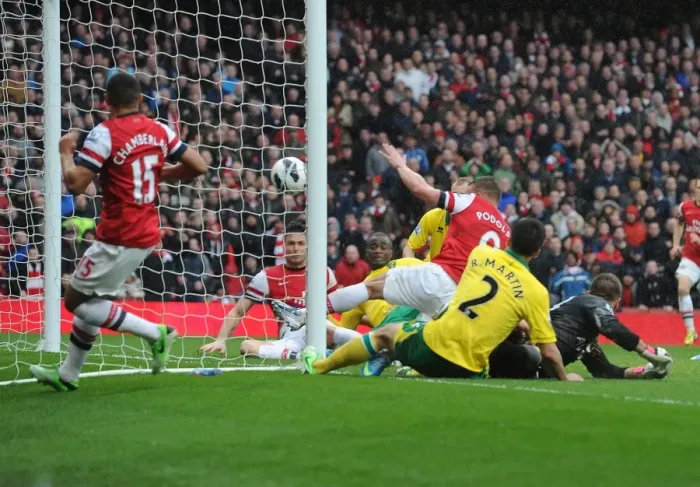 Framed Print : Olivier Giroud's Double: Arsenal's Second Goal vs. Norwich City (2012-13) Framed Print : Olivier Giroud's Double: Arsenal's Second Goal vs. Norwich City (2012-13)