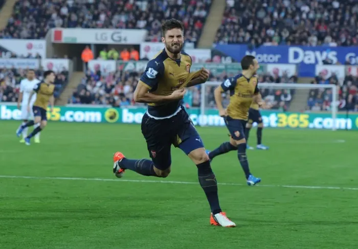 Framed Print : Olivier Giroud's First Goal: Swansea City vs. Arsenal, 2015-16 Premier League