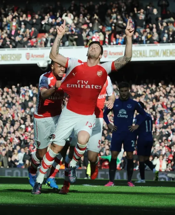 Framed Print : Olivier Giroud's Goal: Arsenal vs. Everton, Premier League 2014-15