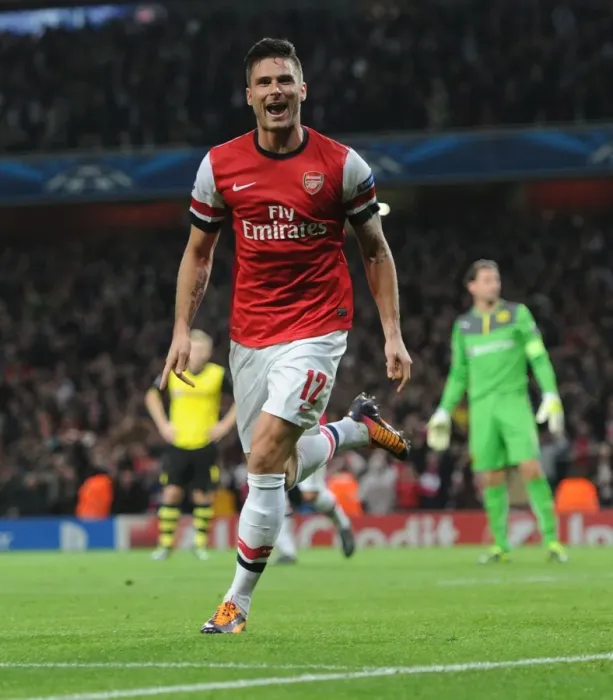 Framed Print : Olivier Giroud's Goal: Arsenal vs. Borussia Dortmund, Champions League 2013