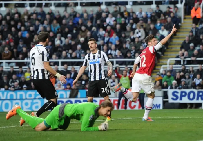 Framed Print : Olivier Giroud's Goal Celebration: Newcastle United vs. Arsenal (2013-14)