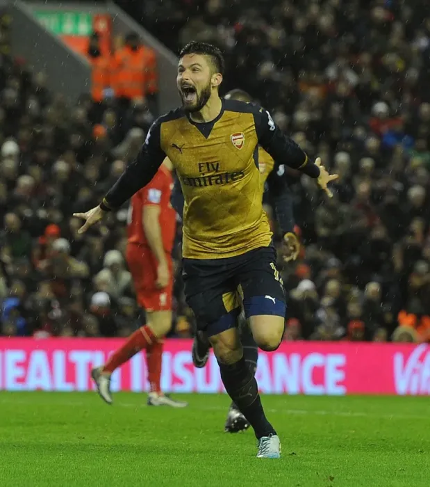 Framed Print : Olivier Giroud's Hat-Trick: Arsenal's Triumph over Liverpool in the Premier League 2015-16