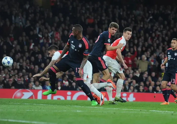 Framed Print : Olivier Giroud's Stunning Goal: Arsenal Stuns Bayern Munich in Champions League Showdown Framed Print : Olivier Giroud's Stunning Goal: Arsenal Stuns Bayern Munich in Champions League Showdown