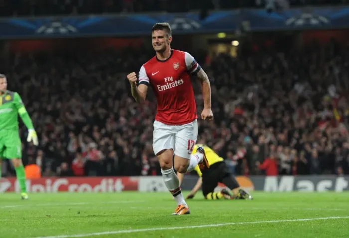 Framed Print : Olivier Giroud's Thrilling Goal for Arsenal vs Borussia Dortmund, 2013 Framed Print : Olivier Giroud's Thrilling Goal for Arsenal vs Borussia Dortmund, 2013