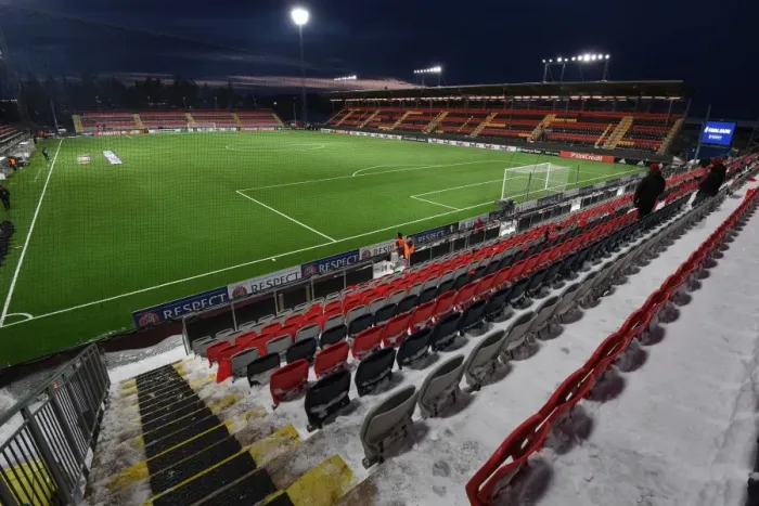 Framed Print : Ostersund's Jamtkraft Arena: Battle Ground for Arsenal in UEFA Europa League 2017-18