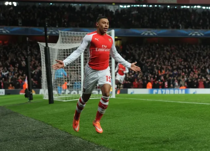 Framed Print : Oxlade-Chamberlain Scores His Third Goal Against RSC Anderlecht at Emirates Stadium: Arsenal's Victory in the 2014 / 15 Champions League