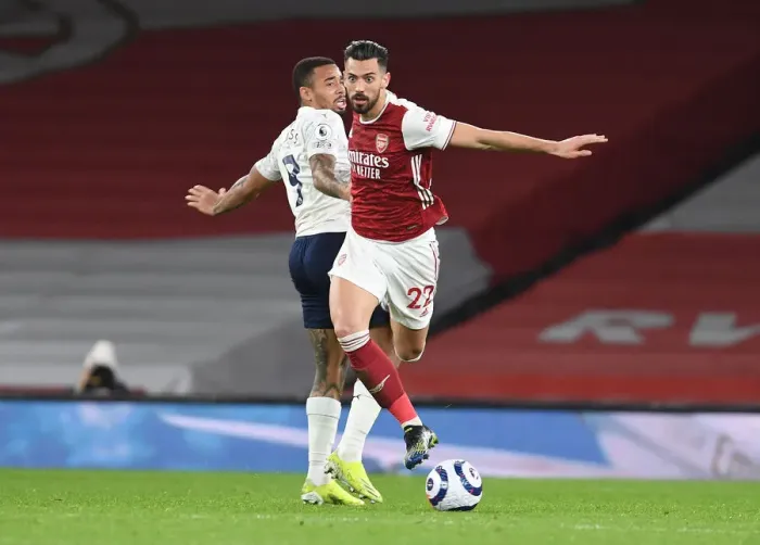 Framed Print : Pablo Mari Outsmarts Gabriel Jesus: A Tactical Duel at Empty Emirates Stadium - Arsenal vs Manchester City