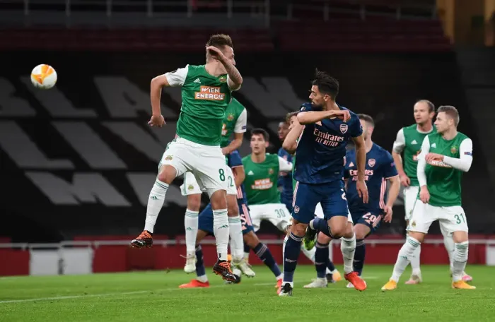 Framed Print : Pablo Mari Scores His Second Goal: Arsenal's Europa League Victory over Rapid Wien