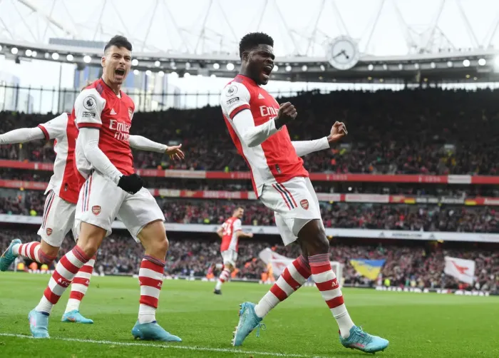 Framed Print : Partey and Martinelli Celebrate First Goal: Arsenal vs. Leicester City, Premier League 2021-22