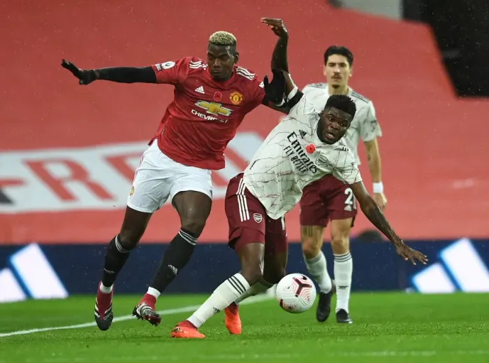 Framed Print : Partey vs. Pogba: A Premier League Showdown - Manchester United vs. Arsenal (2020-21)