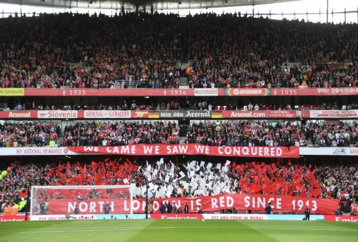 Framed Print : Passionate Arsenal Fans Gather at Emirates Stadium: Arsenal vs. Tottenham Rivalry (2022-23)