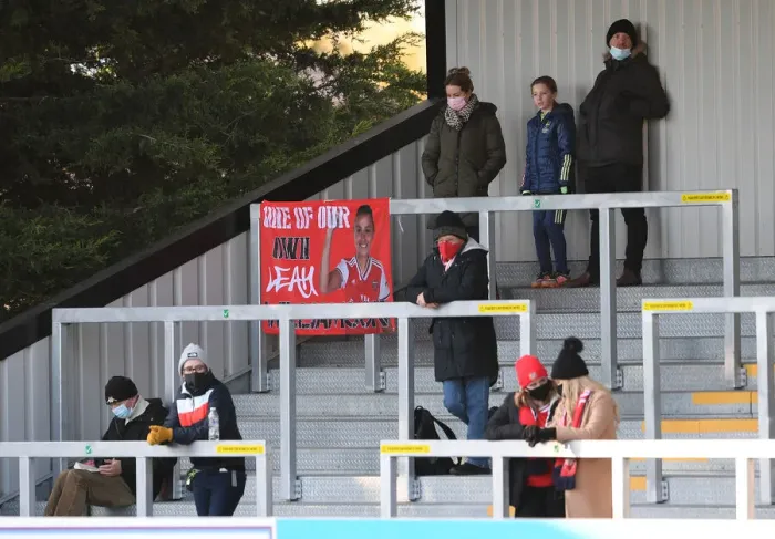 Framed Print : Passionate Arsenal Fans at Meadow Park: Arsenal Women vs Birmingham City Women, FA WSL Match