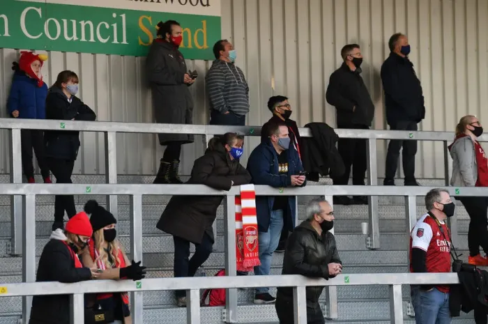 Framed Print : Passionate Arsenal Fans at Meadow Park: Arsenal Women's FA WSL Match vs Birmingham City Framed Print : Passionate Arsenal Fans at Meadow Park: Arsenal Women's FA WSL Match vs Birmingham City