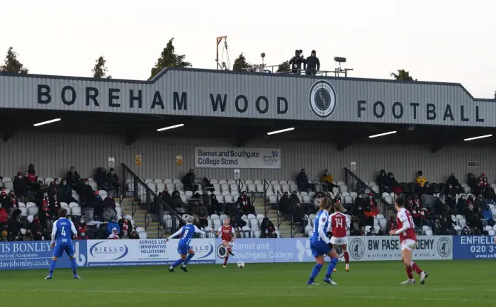 Framed Print : Passionate Arsenal Women Fans in Action at Meadow Park during FA WSL Match vs Birmingham City