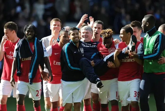 Framed Print : Pat Rice Bids Emotional Farewell: Arsenal's Victory Celebration at West Bromwich Albion (2011-12) Framed Print : Pat Rice Bids Emotional Farewell: Arsenal's Victory Celebration at West Bromwich Albion (2011-12)