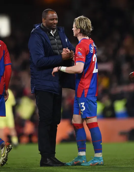 Framed Print : Patrick Vieira and Conor Gallagher Celebrate Crystal Palace's Victory Over Arsenal in the Premier League