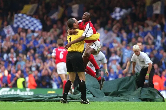 Framed Print : Patrick Vieira and David Seaman celebrate after the final whistle Framed Print : Patrick Vieira and David Seaman celebrate after the final whistle