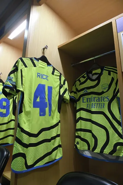 Framed Print : A Peek into Declan Rice's Arsenal FC Locker Room: Arsenal vs Manchester United (2023-24)