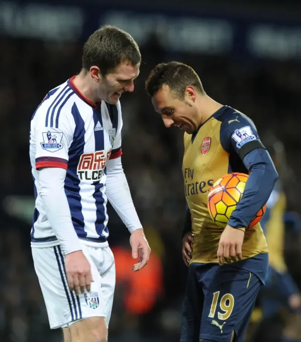 Framed Print : The Penalty Duel: Santi Cazorla and Craig Gardner in Focus before the Showdown (West Bromwich Albion vs Arsenal, 2015-16)