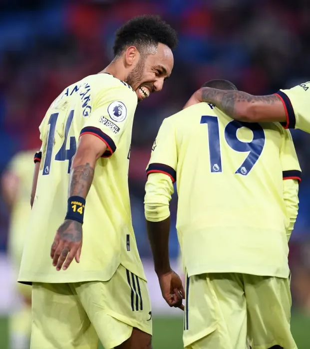 Framed Print : Pepe and Aubameyang Celebrate Arsenal's Winning Goals Against Crystal Palace (2020-21) Framed Print : Pepe and Aubameyang Celebrate Arsenal's Winning Goals Against Crystal Palace (2020-21)