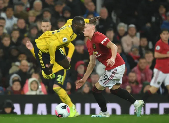 Framed Print : Pepe Fouled by McTominay: Manchester United vs. Arsenal (2019-20)