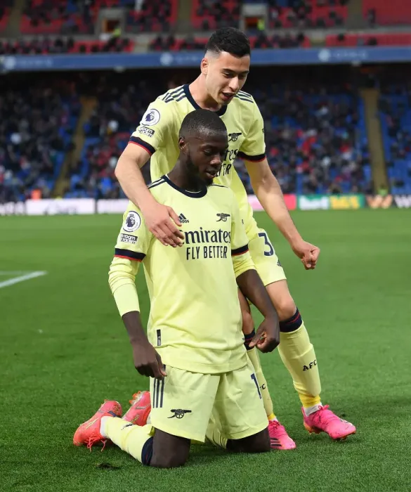 Framed Print : Pepe and Martinelli Celebrate Arsenal's Win Against Crystal Palace (2020-21) Framed Print : Pepe and Martinelli Celebrate Arsenal's Win Against Crystal Palace (2020-21)
