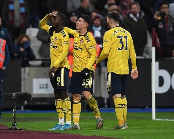 Pepe and Martinelli's Goal Celebration: Arsenal's Winning Moment vs. West Ham United (2019-20)