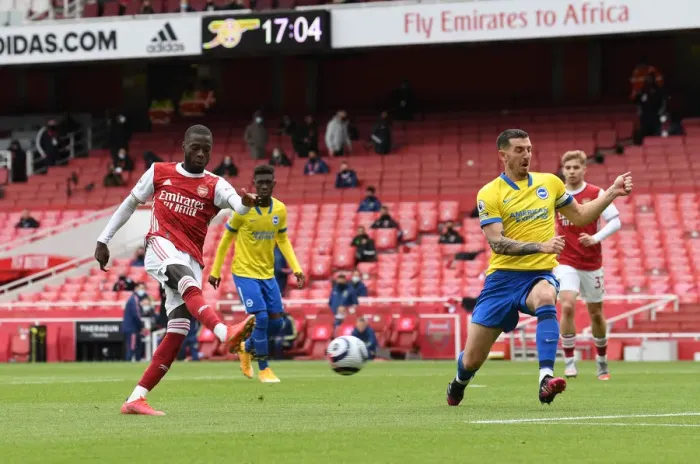 Framed Print : Pepe Scores: Arsenal Secures Victory Against Brighton in Premier League