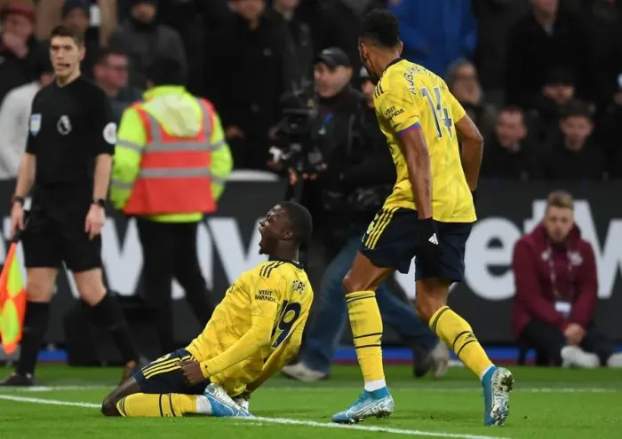 Framed Print : Pepe Scores Arsenal's Second: West Ham vs Arsenal, Premier League 2019-20