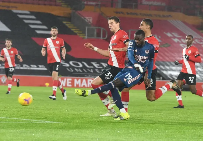 Framed Print : Pepe Scores First Arsenal Goal in Empty Southampton Stadium - Premier League 2021 (Southampton v Arsenal) Framed Print : Pepe Scores First Arsenal Goal in Empty Southampton Stadium - Premier League 2021 (Southampton v Arsenal)