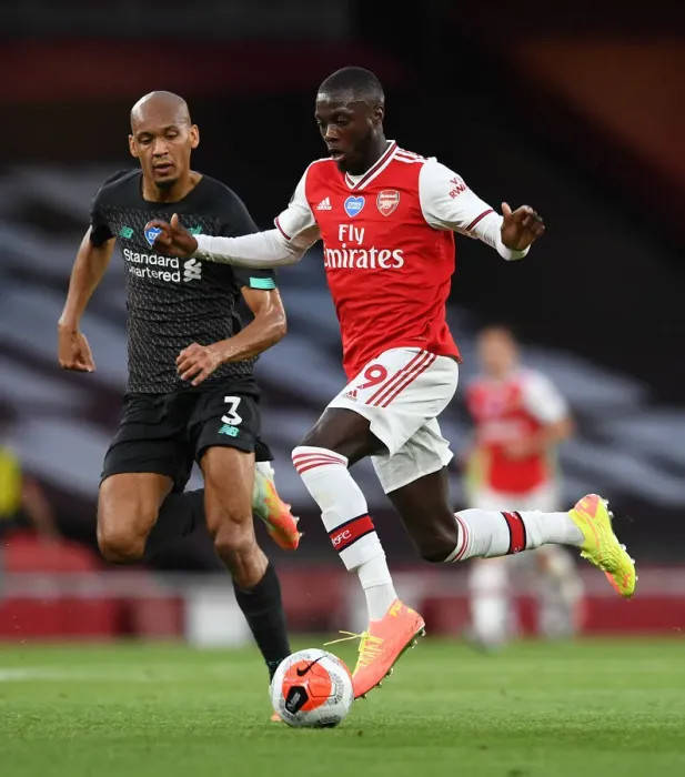 Framed Print : Pepe vs. Fabinho: Empty Stadium Battle - Arsenal vs. Liverpool (2019-20) Framed Print : Pepe vs. Fabinho: Empty Stadium Battle - Arsenal vs. Liverpool (2019-20)