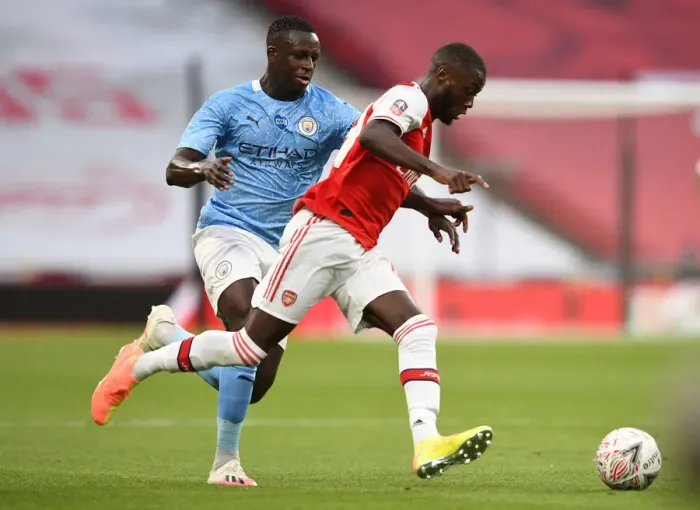 Framed Print : Pepe vs Mendy: FA Cup Semi-Final Battle at Wembley - Arsenal vs Manchester City