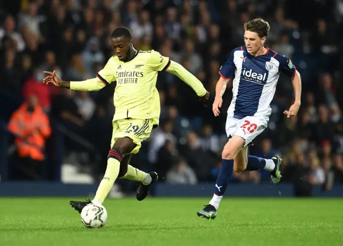 Framed Print : Pepe vs Reach: Arsenal's Nicolas Pepe Clashes with West Bromwich Albion's Adam Reach in Carabao Cup Showdown Framed Print : Pepe vs Reach: Arsenal's Nicolas Pepe Clashes with West Bromwich Albion's Adam Reach in Carabao Cup Showdown