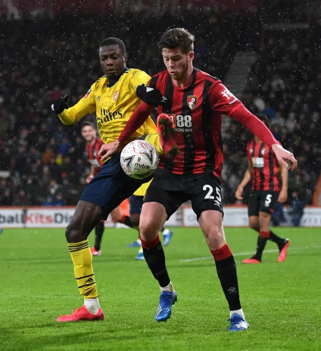 Framed Print : Pepe vs Simpson: Clash in the FA Cup Fourth Round - AFC Bournemouth vs Arsenal