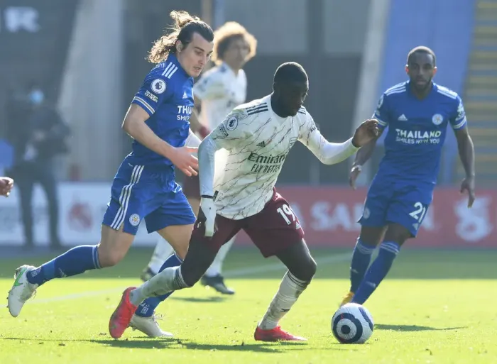 Framed Print : Pepe vs Soyuncu: Leicester City vs Arsenal, Premier League Showdown Framed Print : Pepe vs Soyuncu: Leicester City vs Arsenal, Premier League Showdown
