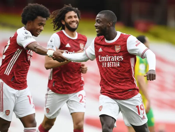 Framed Print : Pepe and Willian Celebrate Arsenal's Victory over West Bromwich Albion (2021) Framed Print : Pepe and Willian Celebrate Arsenal's Victory over West Bromwich Albion (2021)