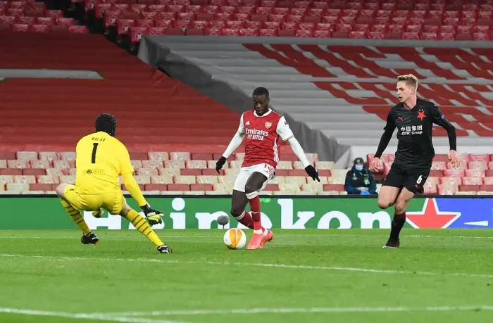 Framed Print : Pepe's Chip: Arsenal's Europa League Goal in Empty Emirates Stadium
